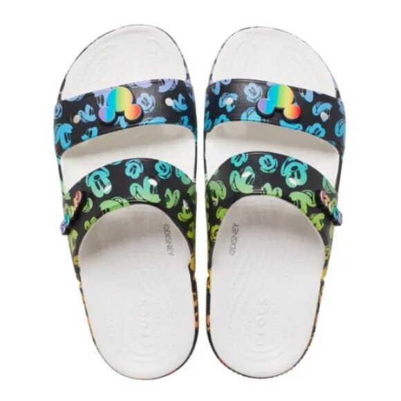 Disney Rainbow Mickey Mouse Classic Crocs Double Strap Sandal Adult NWT M4/W6 - Picture 1 of 3